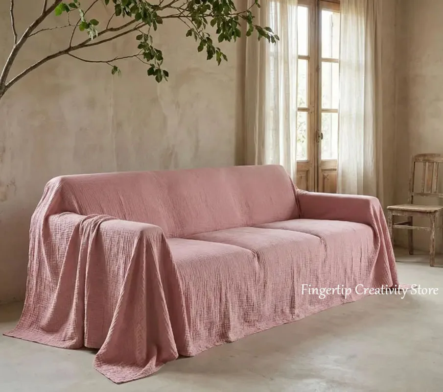 100% Cotton Muslin Sofa Cover,Double Gauze Couch Throw Slipcover,Cotton Couch Cover for Recliner Chair Bed Boho Home Decoration