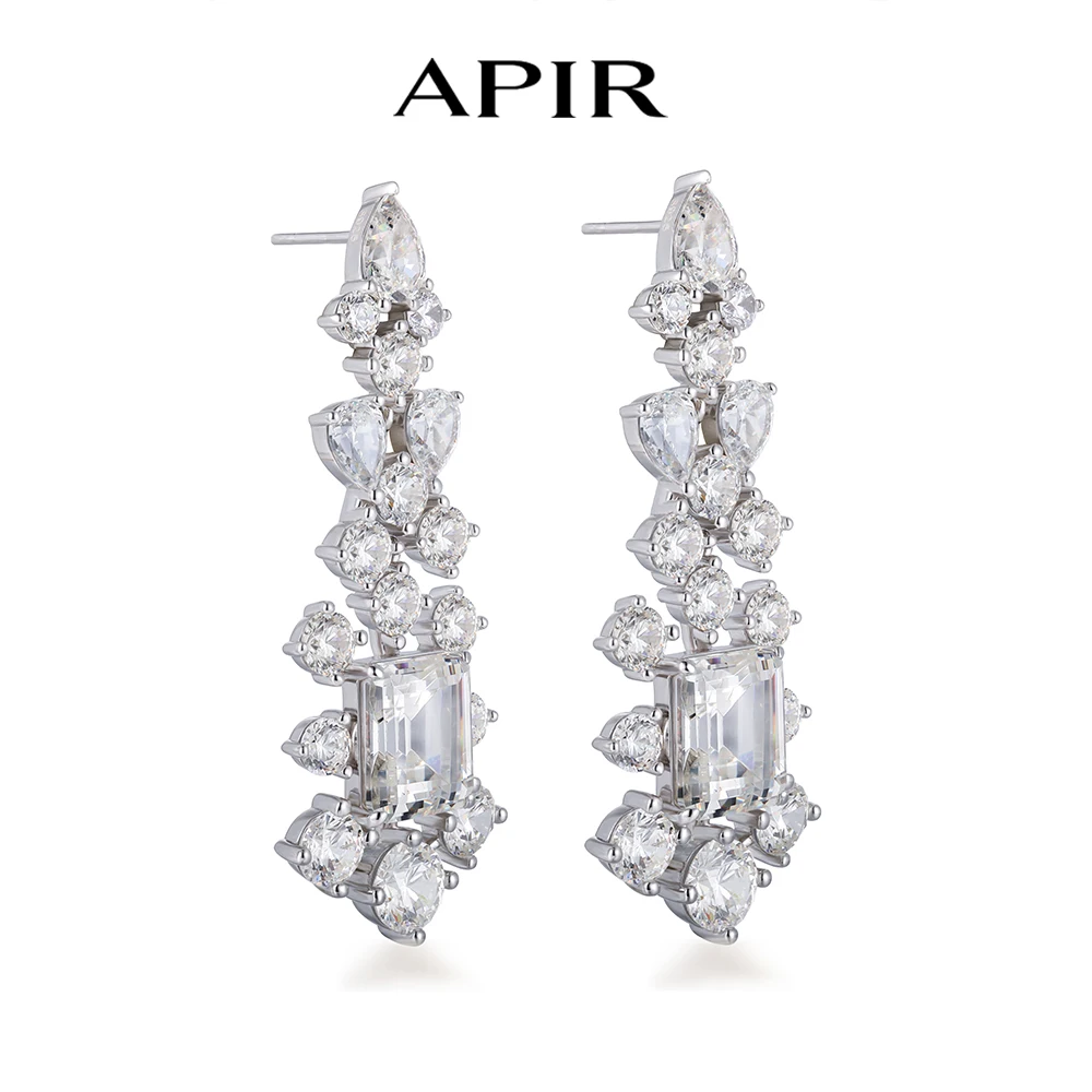 APIR Full Diamond Inlay Drop Earrings for Women Sparkling High-carbon Diamond Pendant Earrings Wedding Party Luxury Jewelry