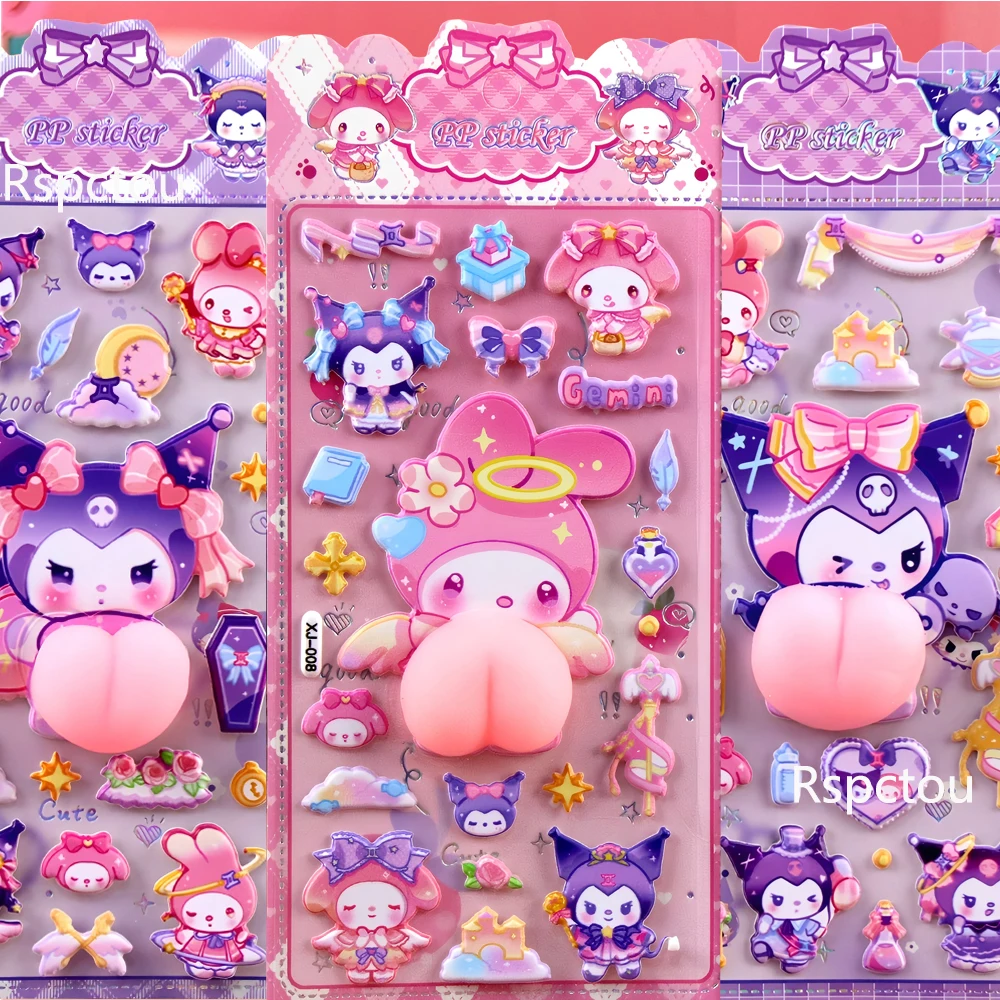 

4pcs Kawaii Sanrio Pinchable Buttocks Stickers Funny Cartoon Decompression Toys Sticker Laptop Scrapbook Phone 3D Bubble Decals