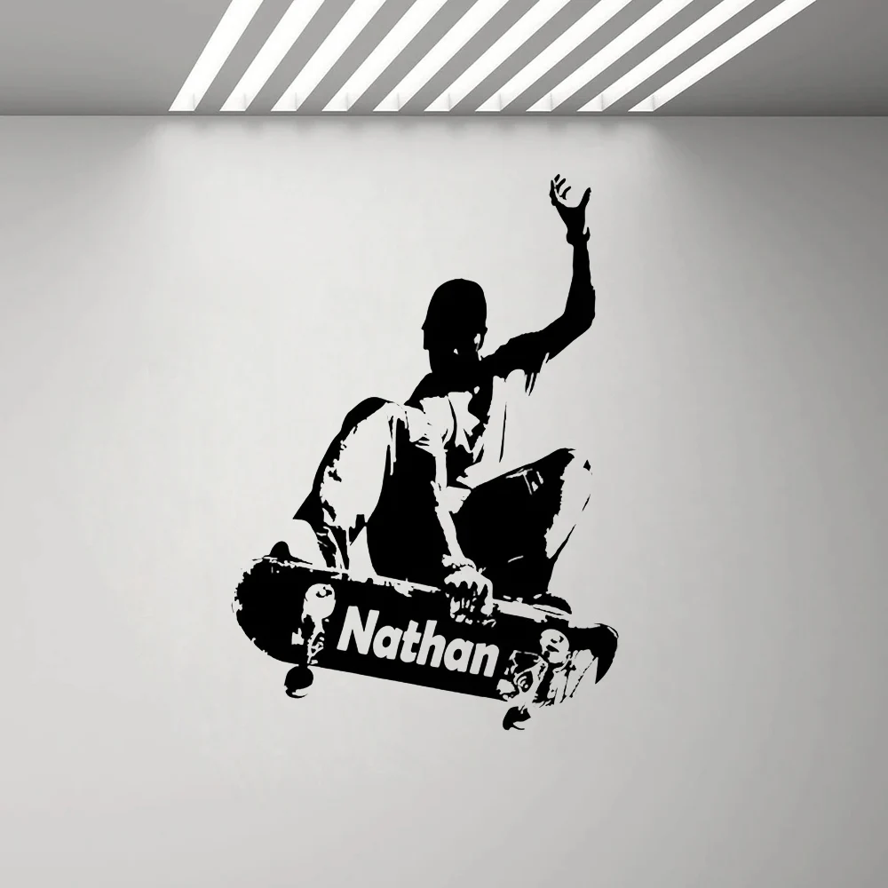 Personalized Name Skateboarder Wall Decal Custom Name Skateboarding Wall Sticker Teenager Boy Name Decor Vinyl Sticker S558