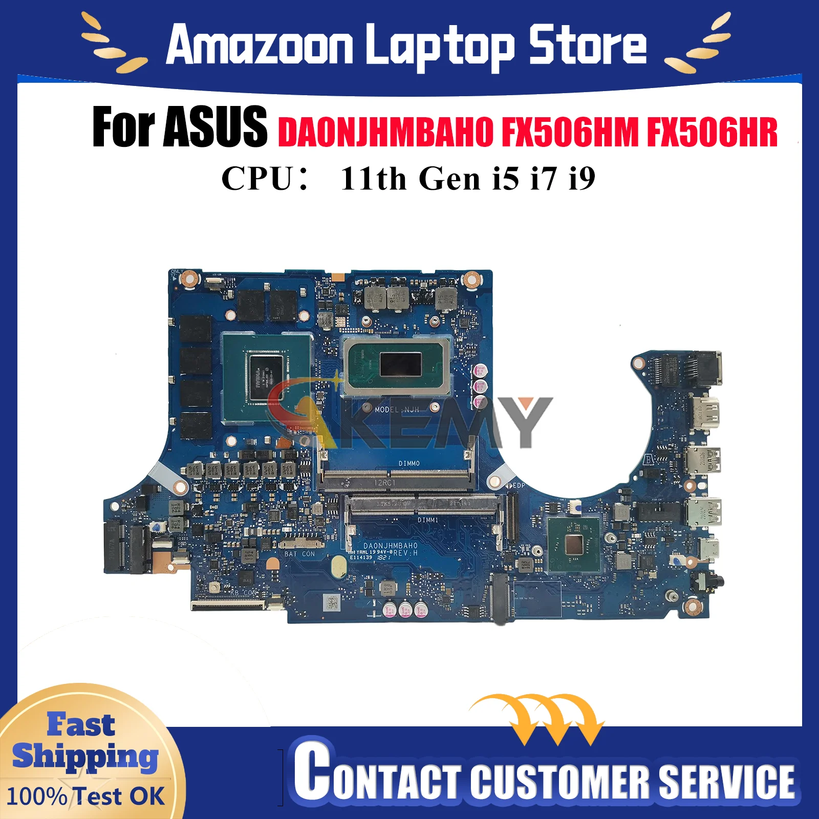 

DA0NJHMBAH0 Laptop Motherboard For ASUS TUF Gaming FX506HM FX506HR FX506H Mainboard W/ 11th Gen i5 i7 i9 100% tests OK fast ship