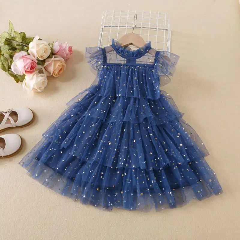 New style children's dress Girls' Fairy Dress with Stars and Sequins, Cake Mesh Puff Skirt for Children Princess Dress