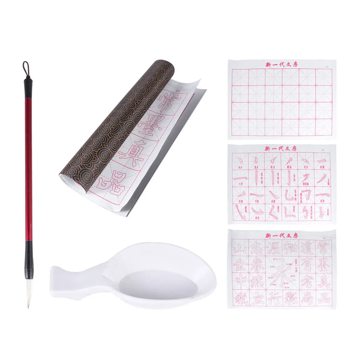 6Pcs Four Treasures Water Writing Cloth Reusable Chinese Calligraphy Practice Mat No Ink Calligraphy Brush Beginner Practice Mat