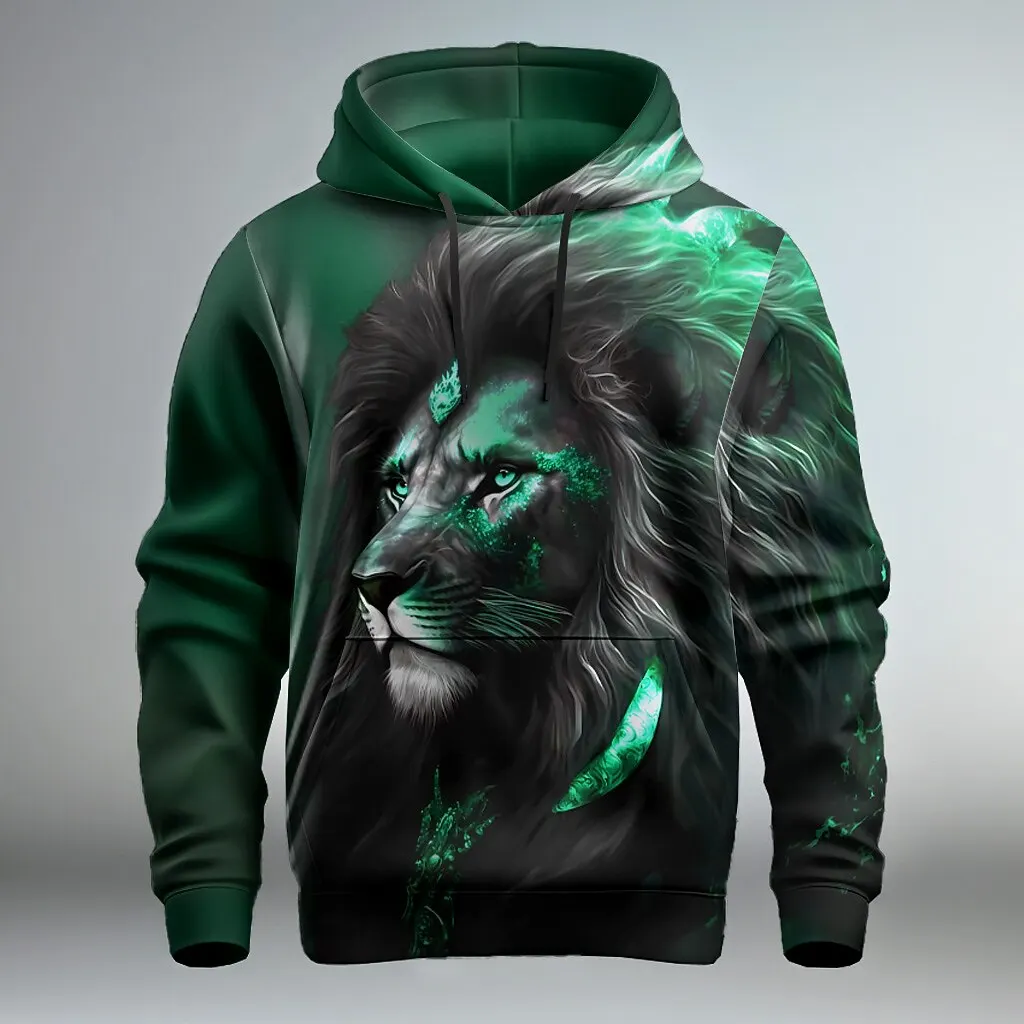 Fashion Cool Lion Pattern Men's Hoodies 3D Print Stylish Animal Graphic Long Sleeved Pullover Autumn Winter Daily Casual Clothes