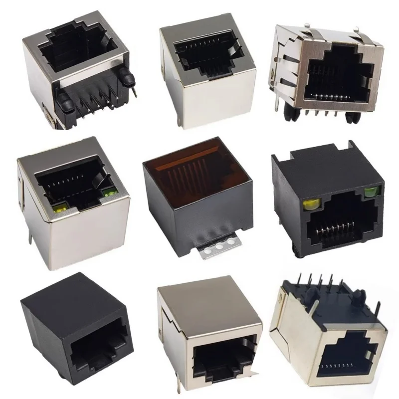 20pcs RJ45 Telephone Jack Network Interface Internet Connector 8pin 8P8C Female Socket 18.3MM 21mm LED  New accessories