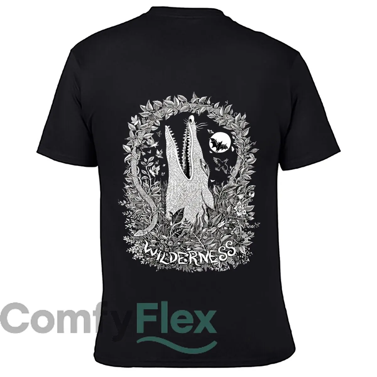WILDERNESS Creature Forest Leaves Bat Nature Illustration Loose Vintage Distressed Washed Casual Tee