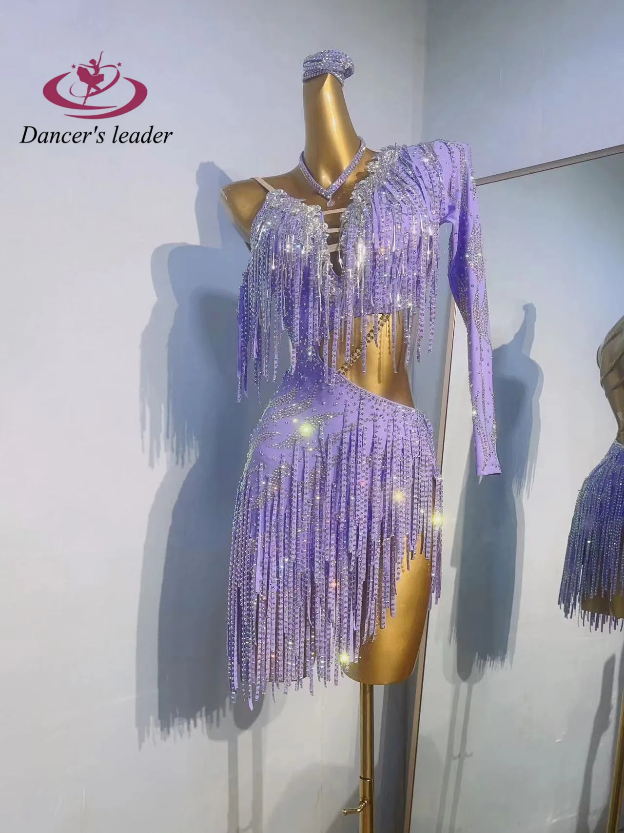 Latin Dance dress High-end Custom Purple Slim-fit High-flash Rhinestone Cha Cha Female Adult Stage Professional Clothing