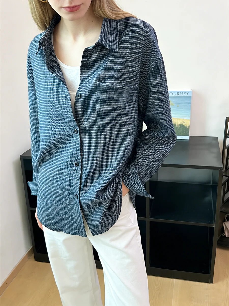 

Women's Brushed Check Shirt New Long Sleeve Button Front Pocket Blouse Casual Plaid Shirts Jacket Ladies Fashion Fit Tops
