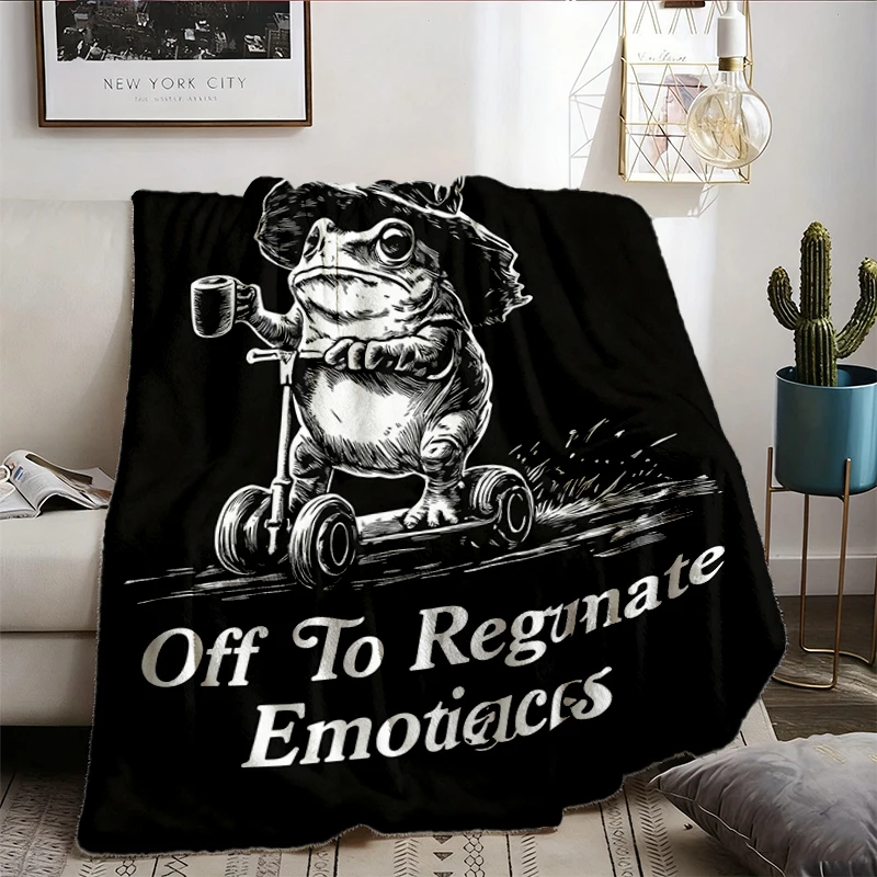 Off To Regulate Emotions Frog Flannel Blanket, Coffee Scooter Flannel Throw, Therapy Break Cozy Blanket
