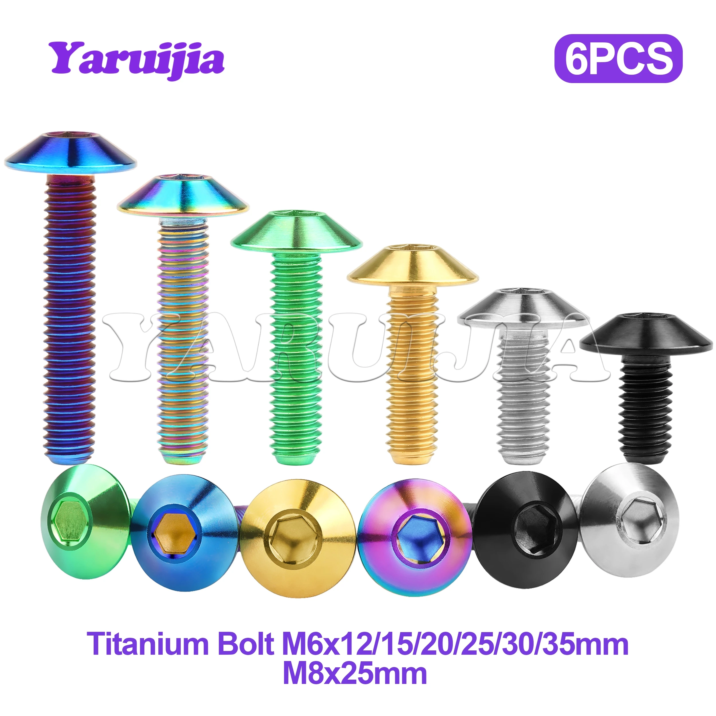 Yaruijia Titanium Ti Bolts M6/M8x12/15/20/25mm Allen Hex Head Screws for Bicycle Motorcycle Part 6pcs