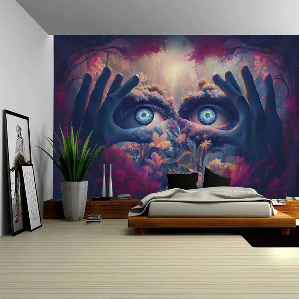 

Psychedelic eye tapestry, hippie wolf owl wall hanging, mysterious animal bedroom, living room, dormitory decoration tapestry