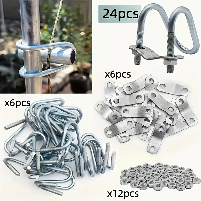 24pcs M8 Double U-bolts, Cross U-Shaped Pipe Clamps, Suitable for Vegetable Greenhouse Clips.