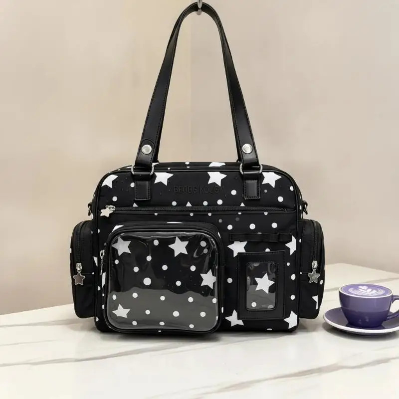 Y2K Japanese Itabag Crossbody Tote Bag Large Capacity Clear Window Star Polka Dot Print Shoulder Bag For School Daily Commute