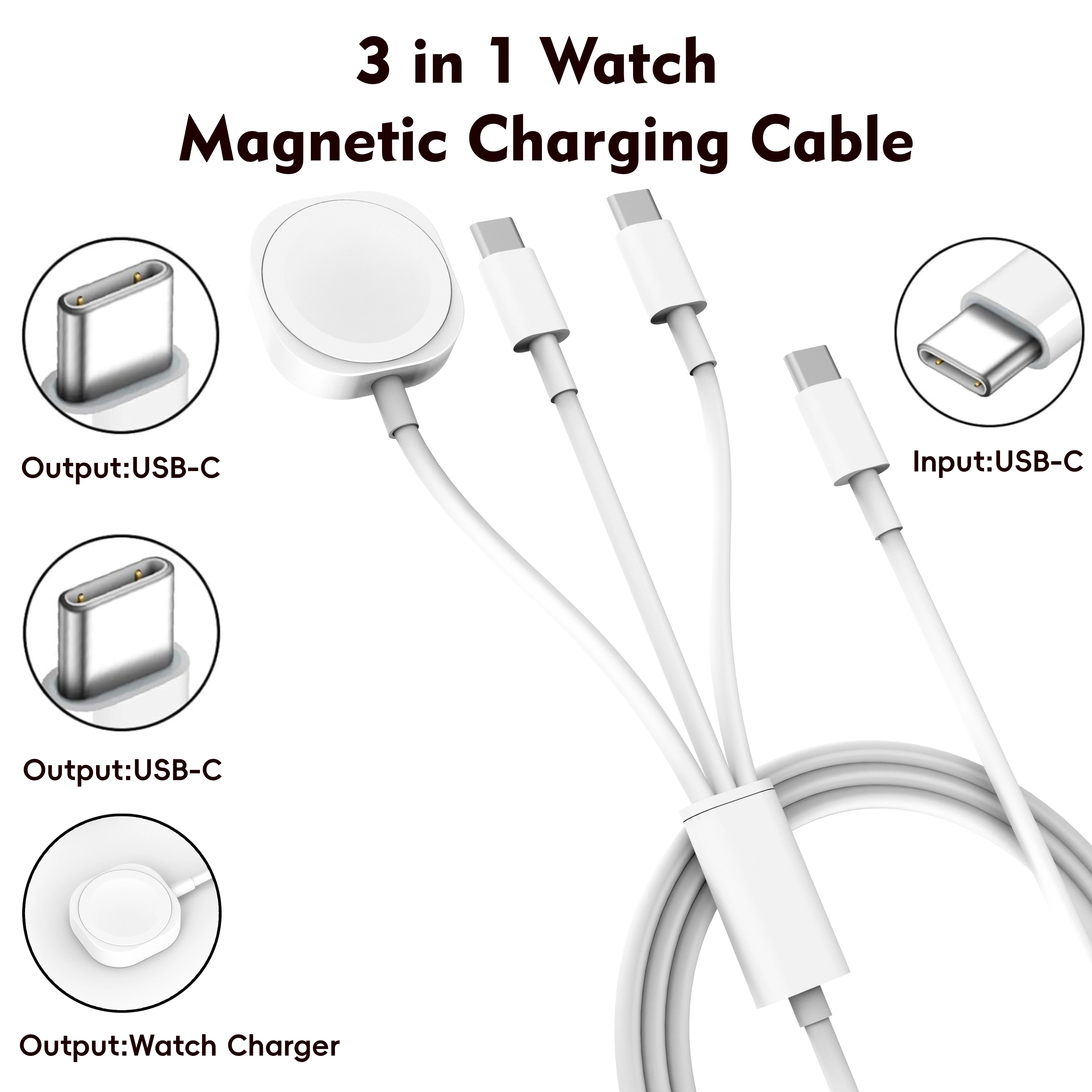 3 in 1 Charging Cable USBC USBA for Phone Magnetic Watch Charger Universal Wireless Dock for iWatch S10 SE Ultra & AirPods Pro