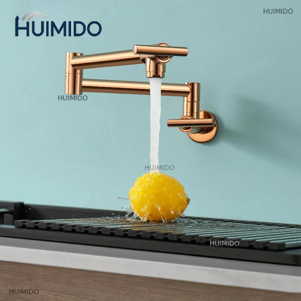 Mounted Kitchen Sink Faucet Rose Gold/Gun gray Single Cold Taps Mixer 360 Rotate Folding Spout Spigot Brass