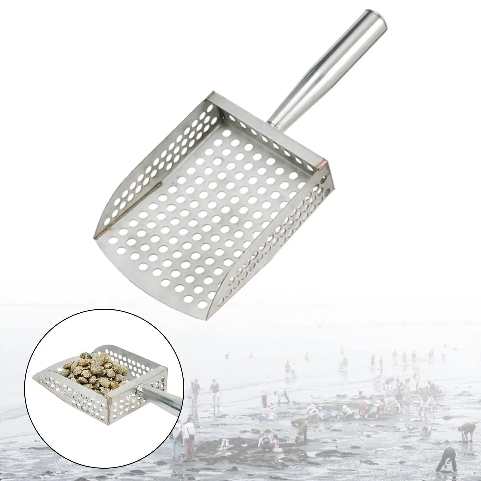 Metal Sand Sifter, Comfortable Handheld Sand Scoop, Beach Underwater Clams Metal Detecting Tool