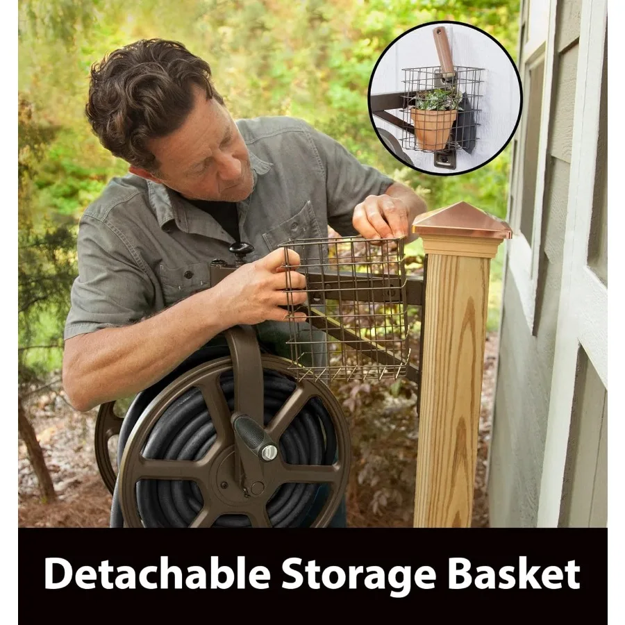 712 シングルアームナビゲーター多方向ガーデンホースリール、屋外庭園用、最大125フィートの5/8インチホースを収納可能、耐久性のあるブレーキ付き