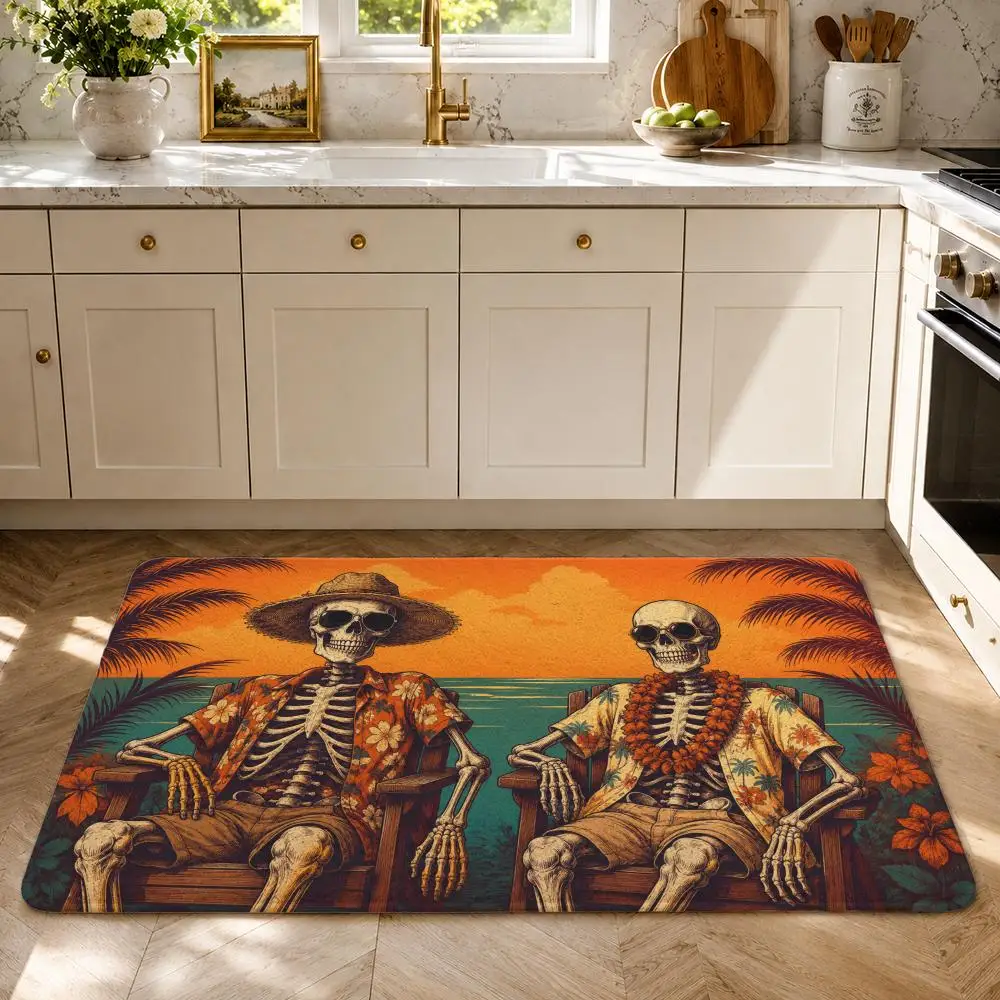 Beach Holiday Skeleton Floor Mat Soft Flannel Rug Non Slip Washable Quick Dry Door Mat for Bathroom Kitchen Bedroom Home 3
