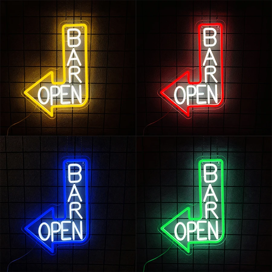 Bar Open Led Neon Sign, Arrow Guide Icon, Suitable For Business Windows, Bars, Cafes, Man Caves, Restaurants Open Decor Gifts.