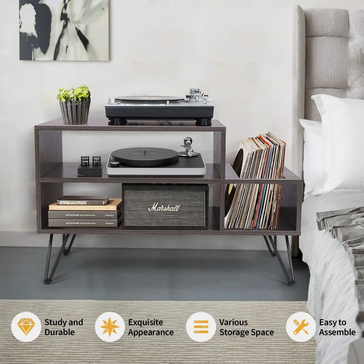 Vinyl record storage cabinet metal legs can hold 100 record cabinets