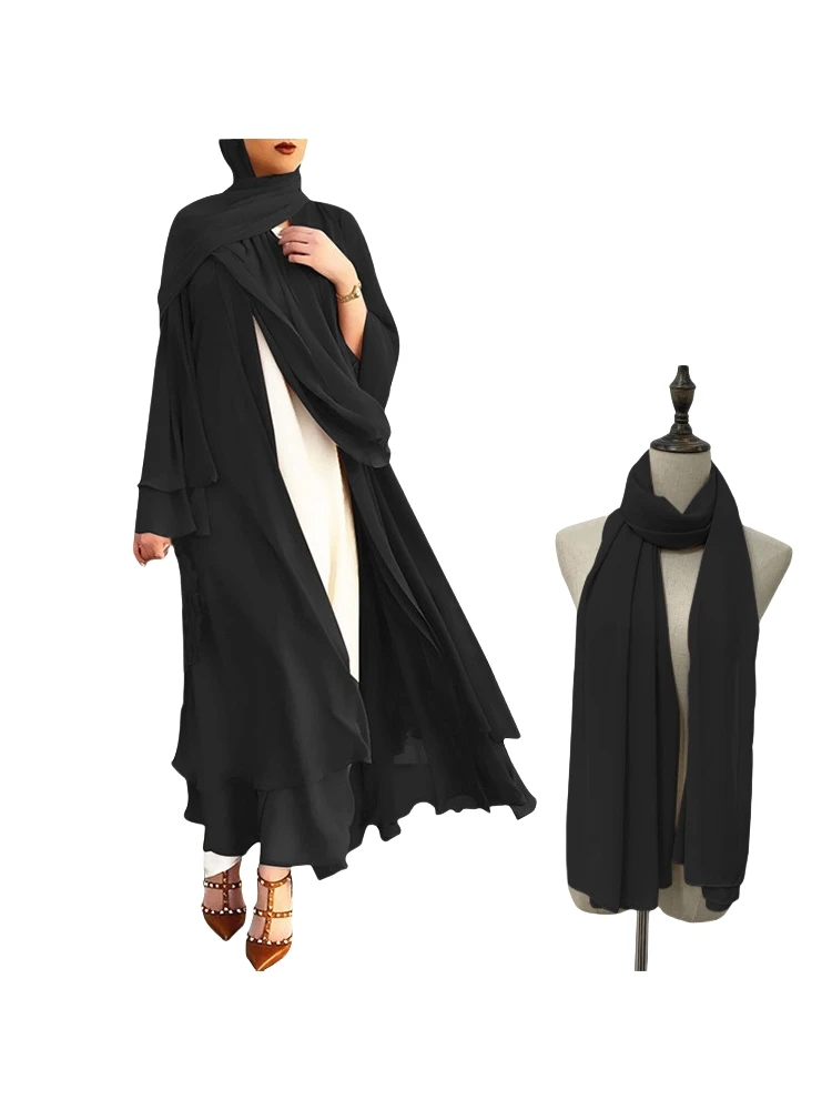 

Ramadan Chiffon Open Turkish Abaya Dubai Kaftan Muslim Kimono Hijab Dress Set Abayas For Women Robe Femme Caftan Islam Clothing