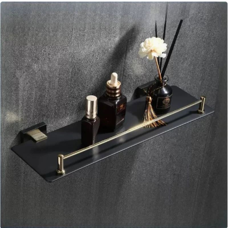 Schwarzgoldenes Badezimmerregal aus 304 Edelstahl, Wandmontiertes Aufbewahrungsregal für Kommode, Duschkabine, Toilette, Badezimmerzubehör