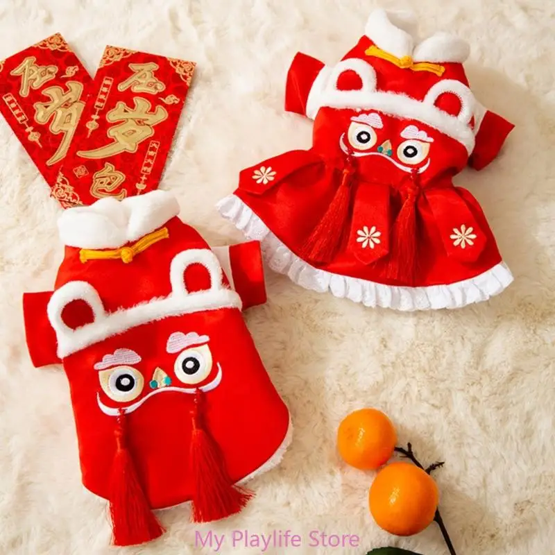 Pet Suit Dog Chinese New Year Spring Festival Outfit Furry Lining Suit Outfit Festive Cat Snowsuit Outfit Winter Apparel