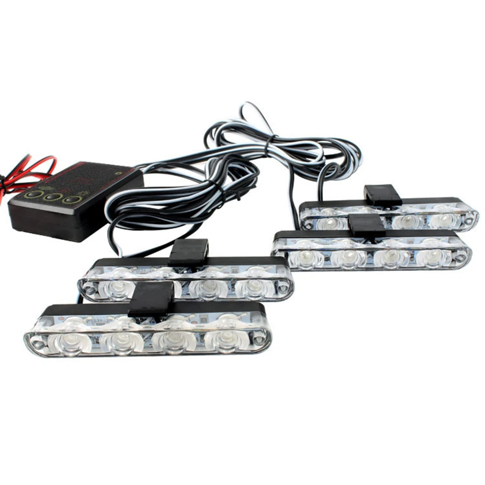 Amber 4 LED Car Strobe Lights LED Flashing Stroboscopes for auto flasher grille safti net lights vehicle warning signal lamp
