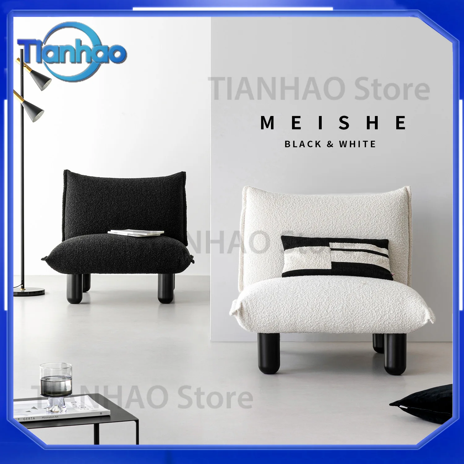 Mid-Century Nordic Style Single Armchair for Home Living Room Bedroom Cafe Guest House Decor Black Leisure Lounge Sofa