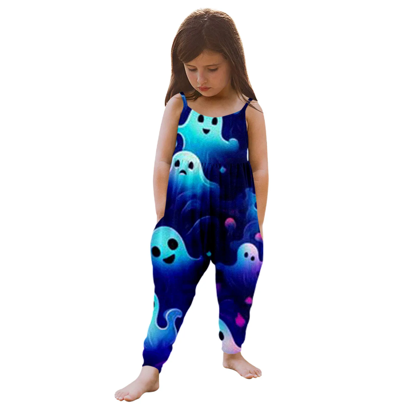 Baby Halloween Romper Casual Halloween Full Ghost Prints Sleeveless Camisole Jumpsuit Halter Pants Children Jumpsuit Pajamas