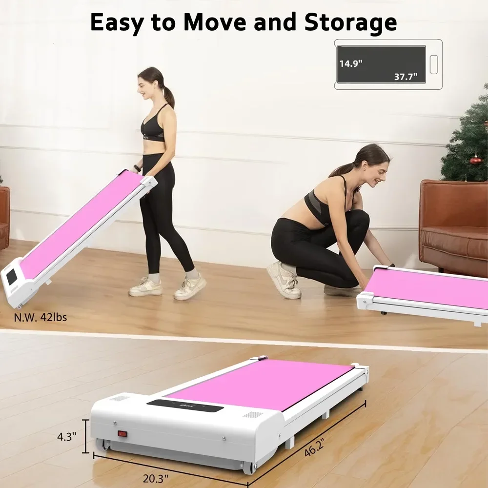 Under Desk Treadmill Walking Pad Portable Treadmill with Remote Control LED Display Machine for Home Office Use(265 lbs) -Pink