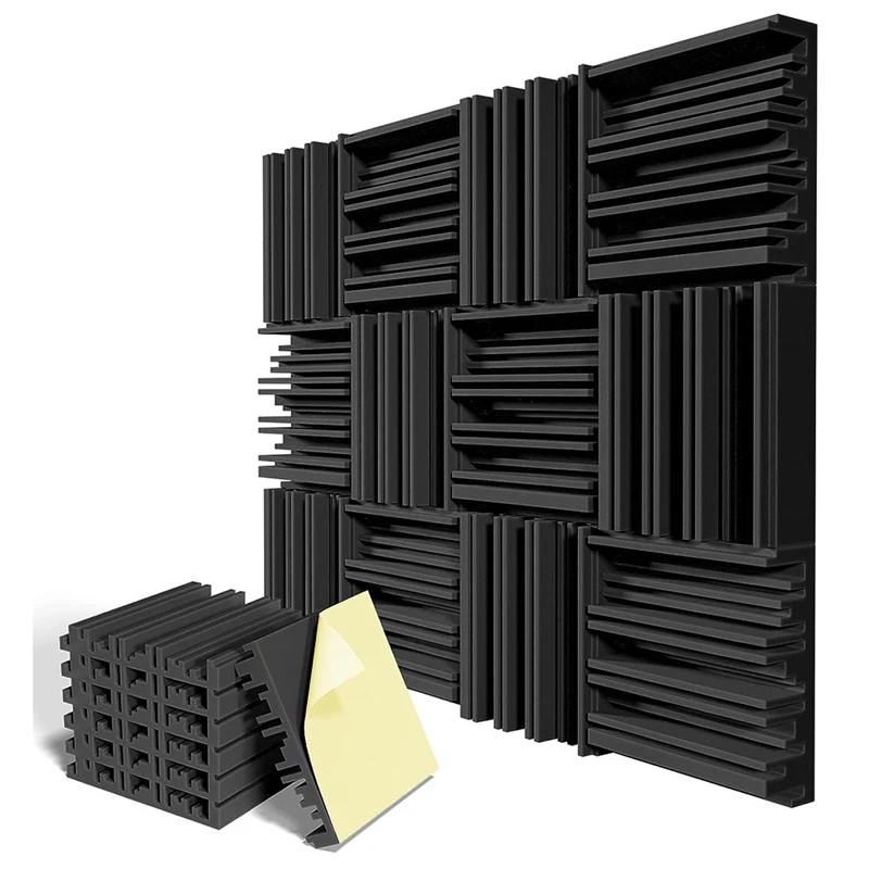 12Piece Self-Adhesive Sound Proof Foam Panels Black Acoustic Foam For Wall,Home,Studio