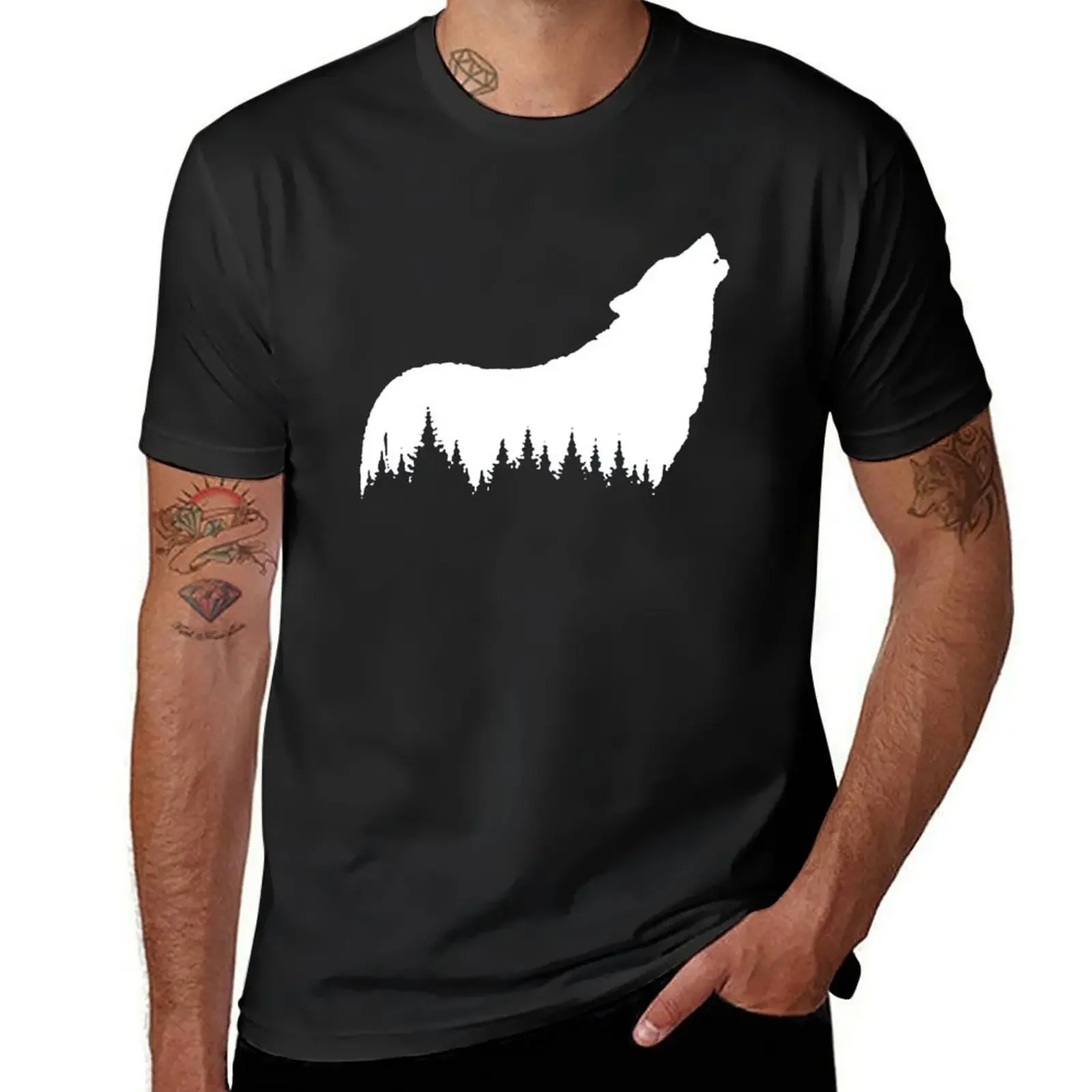 Howling Wolf T-Shirt hippie clothes plus size tops oversized sweat t shirts for men