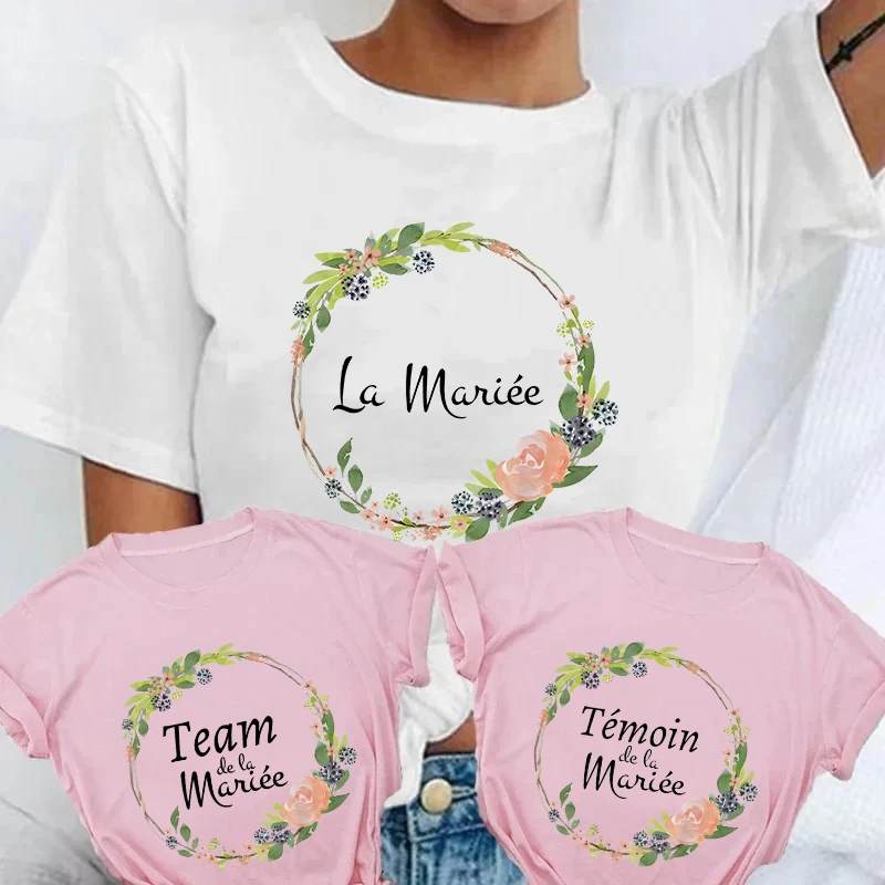 Team Bride T-Shirt French Bridal Wedding Bachelorette Party Tops Short Sleeved Graphic Tee Women Evjf Future Bride To Be Clothes