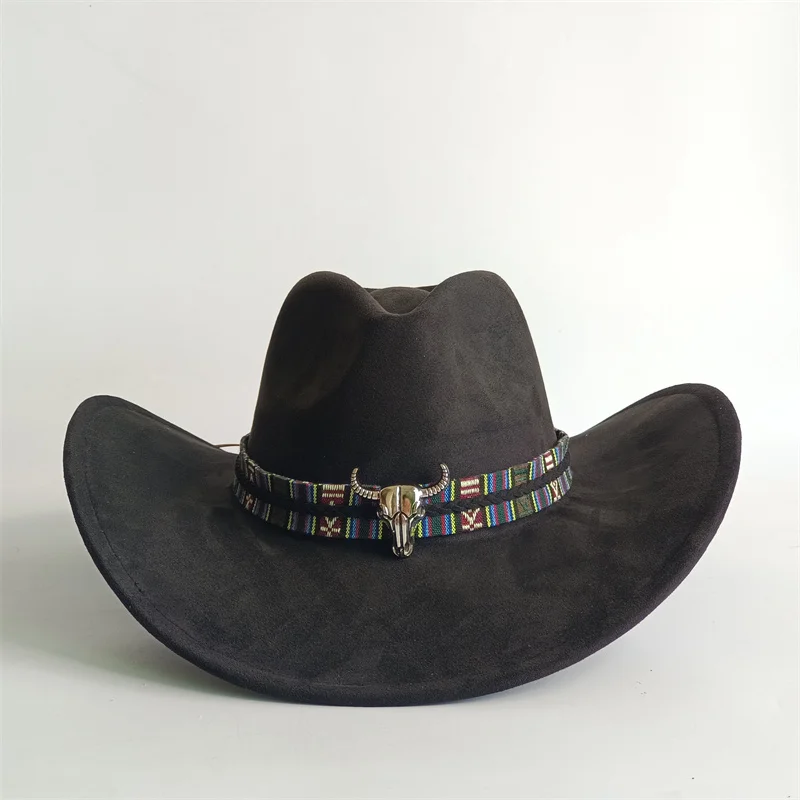 Army Green Suede Cowhead Cowboy Hat New Large Size Cowboy Hat Suede Material Water Drop Top Men's and Women's Knight Hat