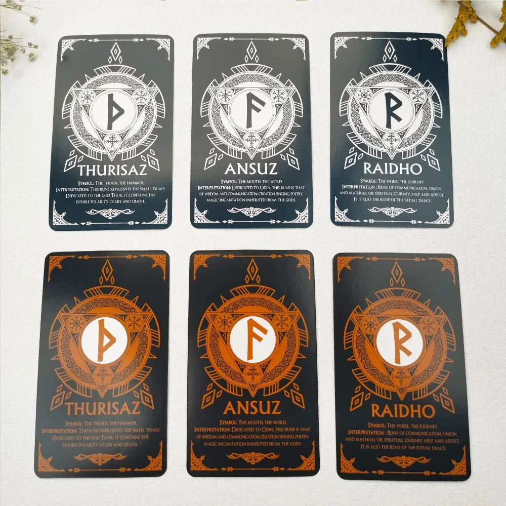 Runes Oracle Cards 48pcs Bicolor Versions Tarot Deck Packed In Rigid Box 12x7cm