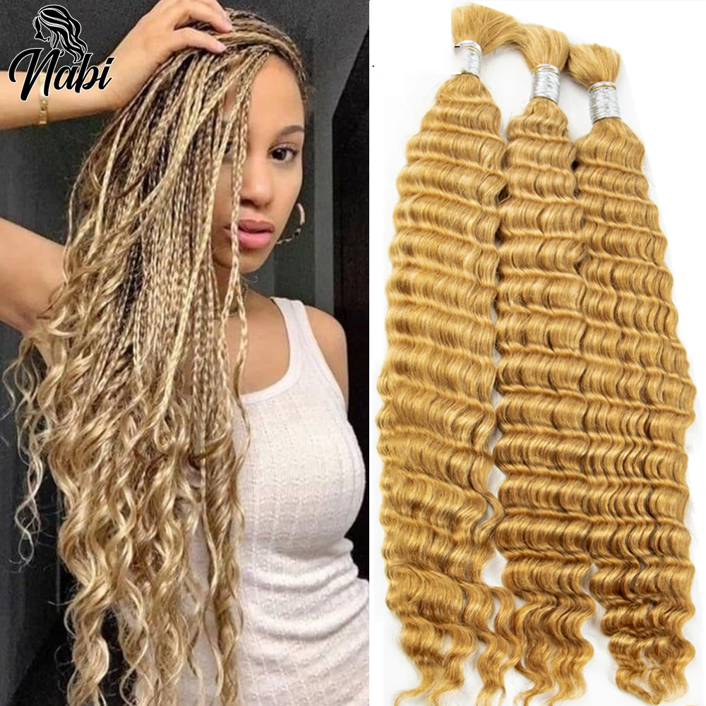 Nabi Honey Blonde Deep Wave  Hair Bulk for Braiding Bundles No Weft Brazilian Human Hair for Boho Braids