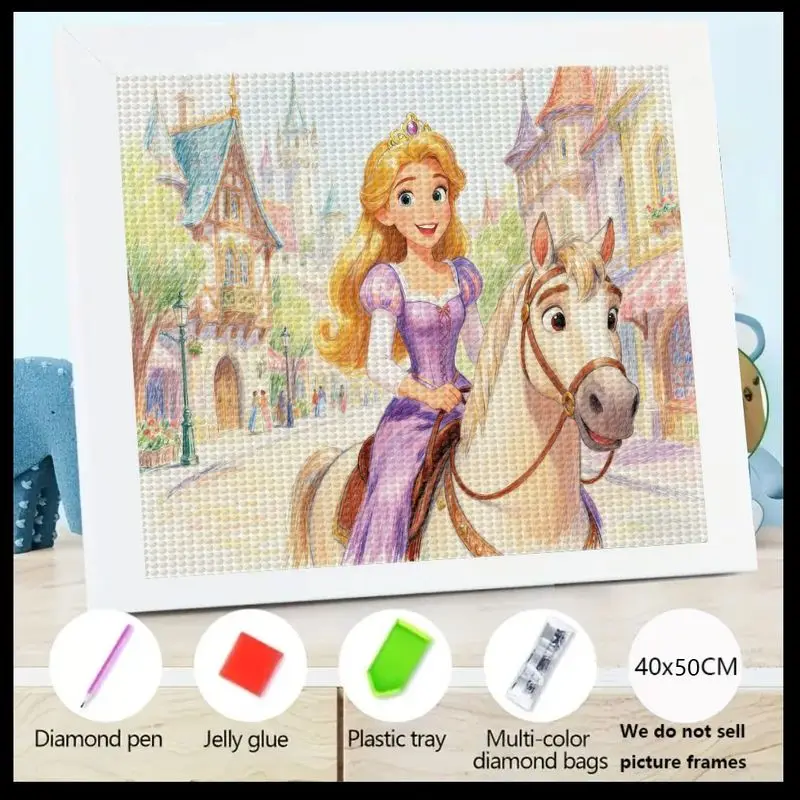 

1 шт., 5D полная дрель, набор для алмазной живописи «сделай сам», сверкающий мультяшный принцесса для верховой езды, искусство белой лошади, большой драгоценный камень, стразы, кристалл, бриллиант