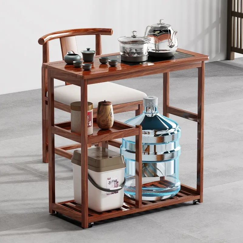 Tea cart tea table Chinese style living room with wheels boiling water boiling water solid wood office tea rack movable
