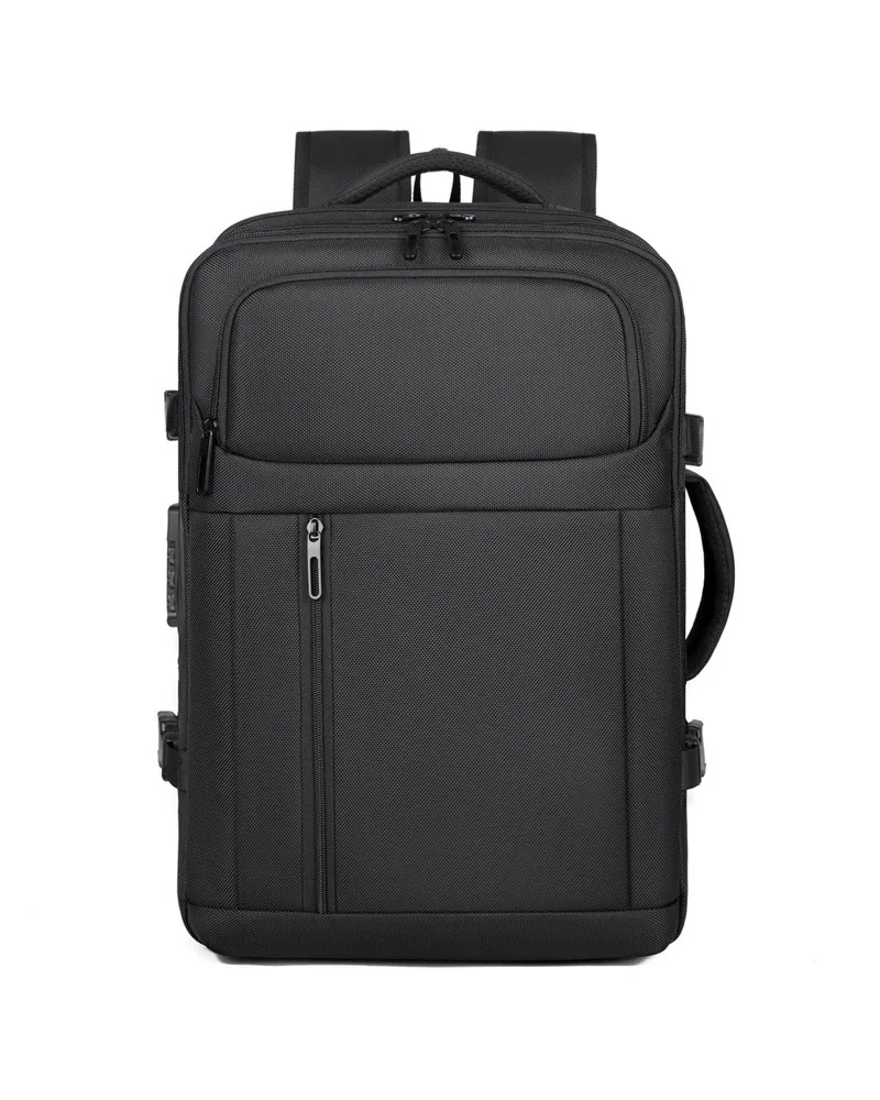 Black multi compartment business laptop backpack with side adjustment straps water resistant fabric suitable for office work