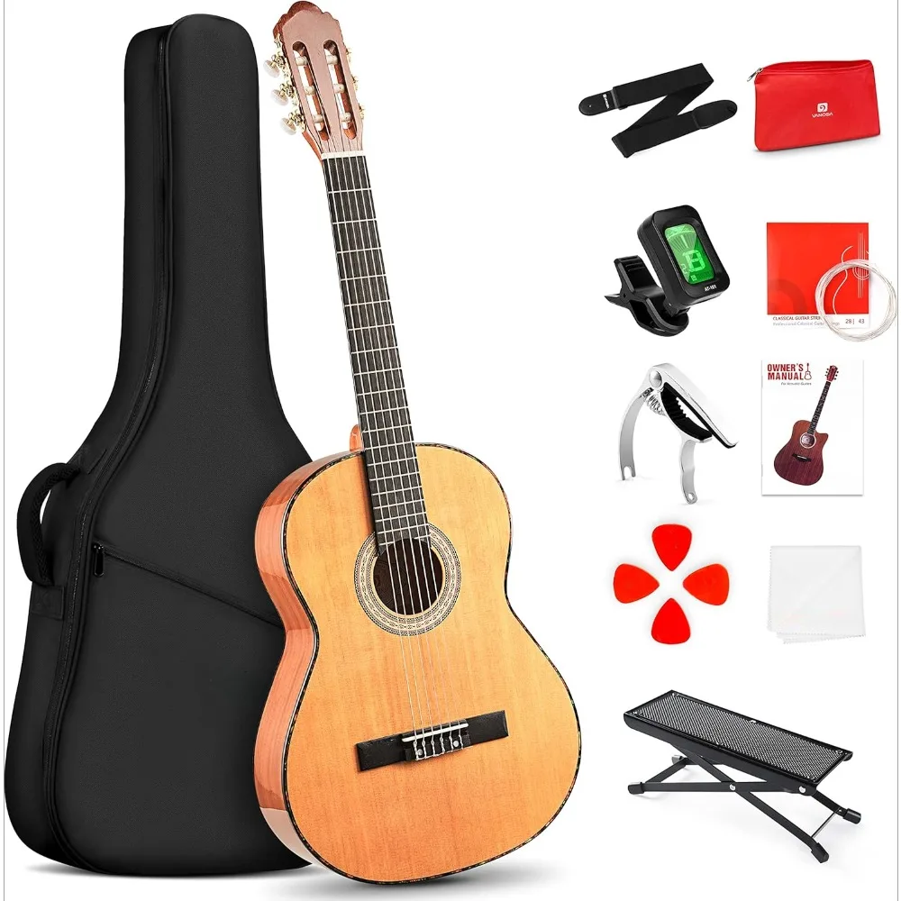 

Classical Guitar, Spanish Style Classical Guitar,39 Inch Nylon String Guitar, Suitable for Beginners and Adults, Solid Cedar Top