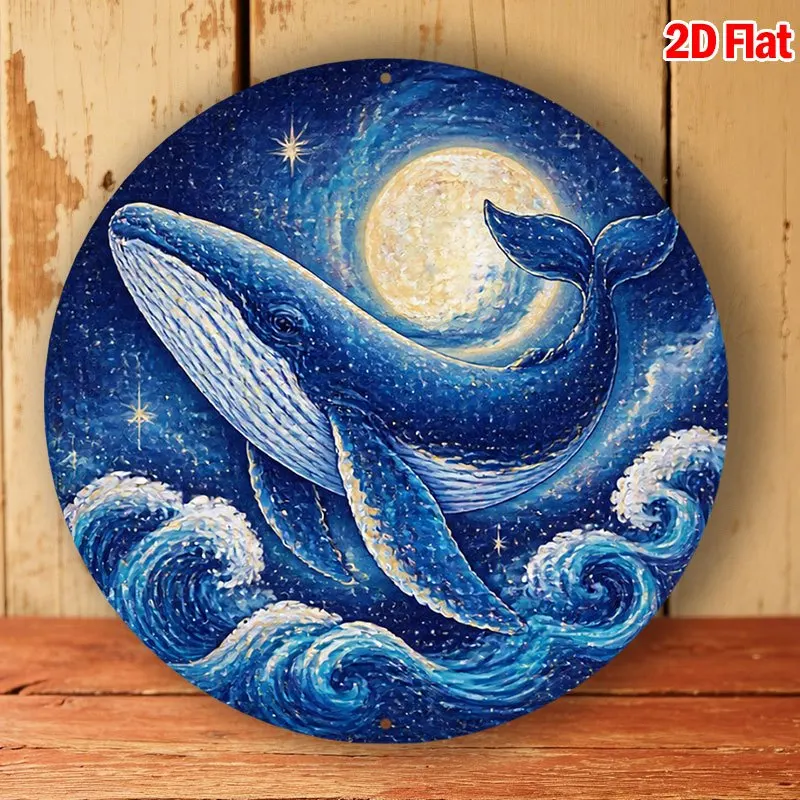 CIFBUY Vintage Celestial Whale Moon Ocean Wave Aluminum Wall Art Waterproof Wear Resistant Sign Home Office Living Room Bedroom
