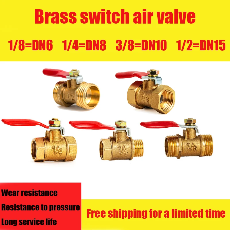 

All Copper 1/8 1/4 3/8 1/2 Pneumatic Red Handle Inside and Outside Wire Ball Valve Door Switch DN15 Water Pipe Air Pump Valve