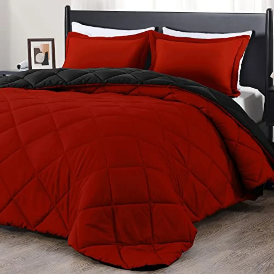 

Комплект одеял KinSize - красно-черный, мягкий комплект постельного белья KinComforter для всех сезонов - 3 предмета - одеяло 04"x92" и 2 наволочки S