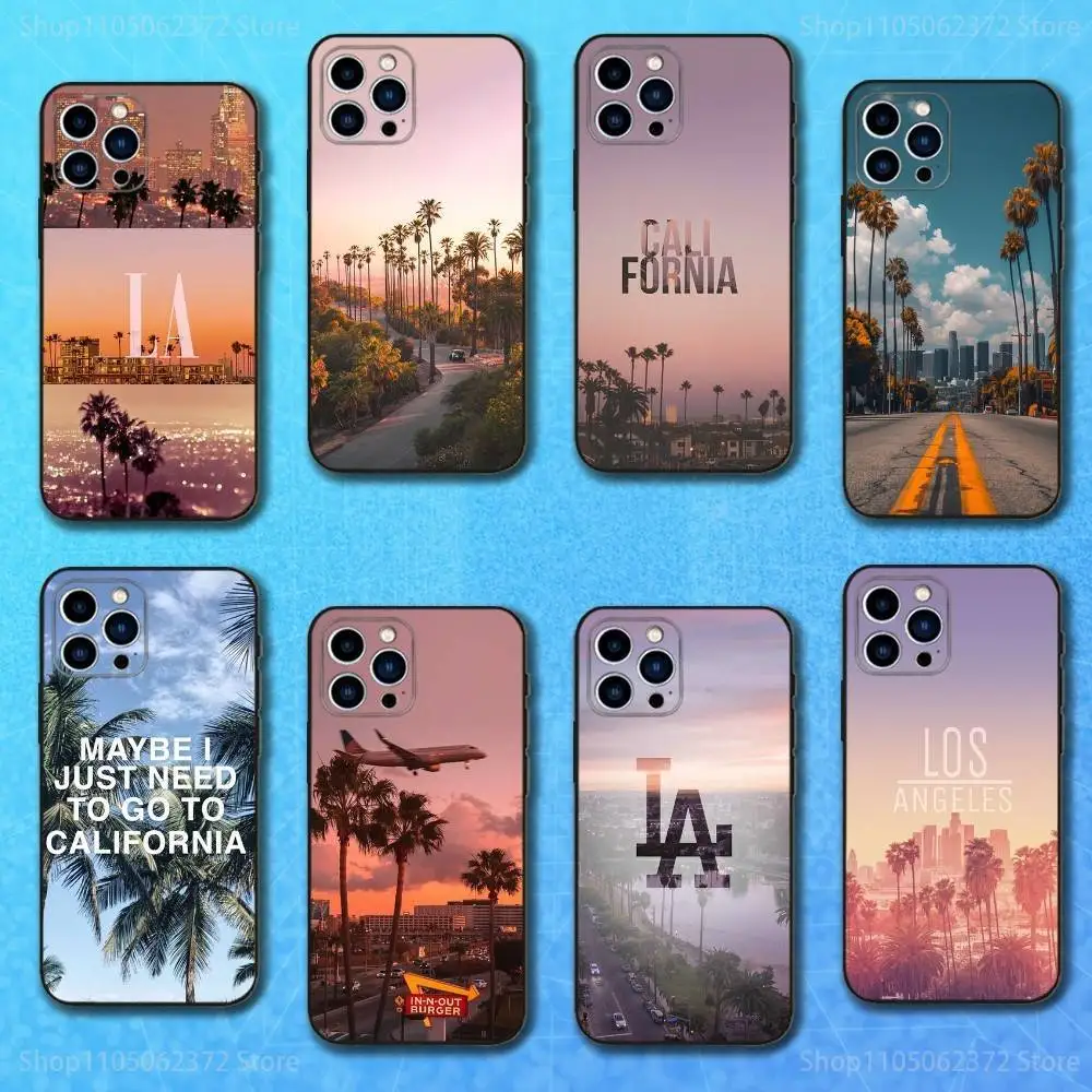 

Travel Los Angeles California Phone Case For iPhone 16,15,14,13,12,11 Plus,Pro Max,XS,X,XR,SE,Mini,8,7,Soft Silicone Black Cover