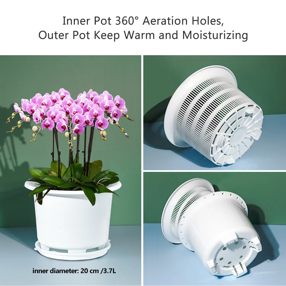 Meshpot Kunststoff-Blumentopf, Orchideentopf mit Löchern, doppelschichtiger Orchideentopf zum Umfüllen von Heim-Pflanzgefäßen, Garten-Sets – Detail 3