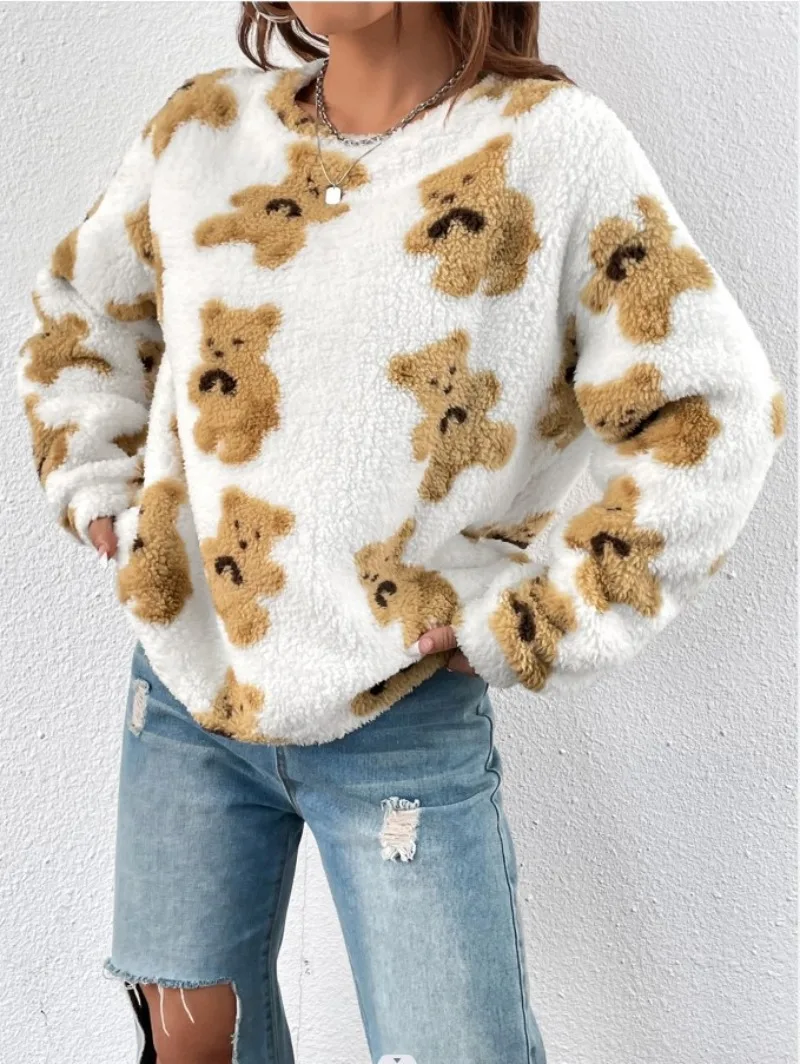 Kawaii Sweater 2023 Spring New Sweet Cute Bear Jumpers Tops Harajuku Korean Fashion Casual O Neck Long Sleeve Pullovers Y2k Tops