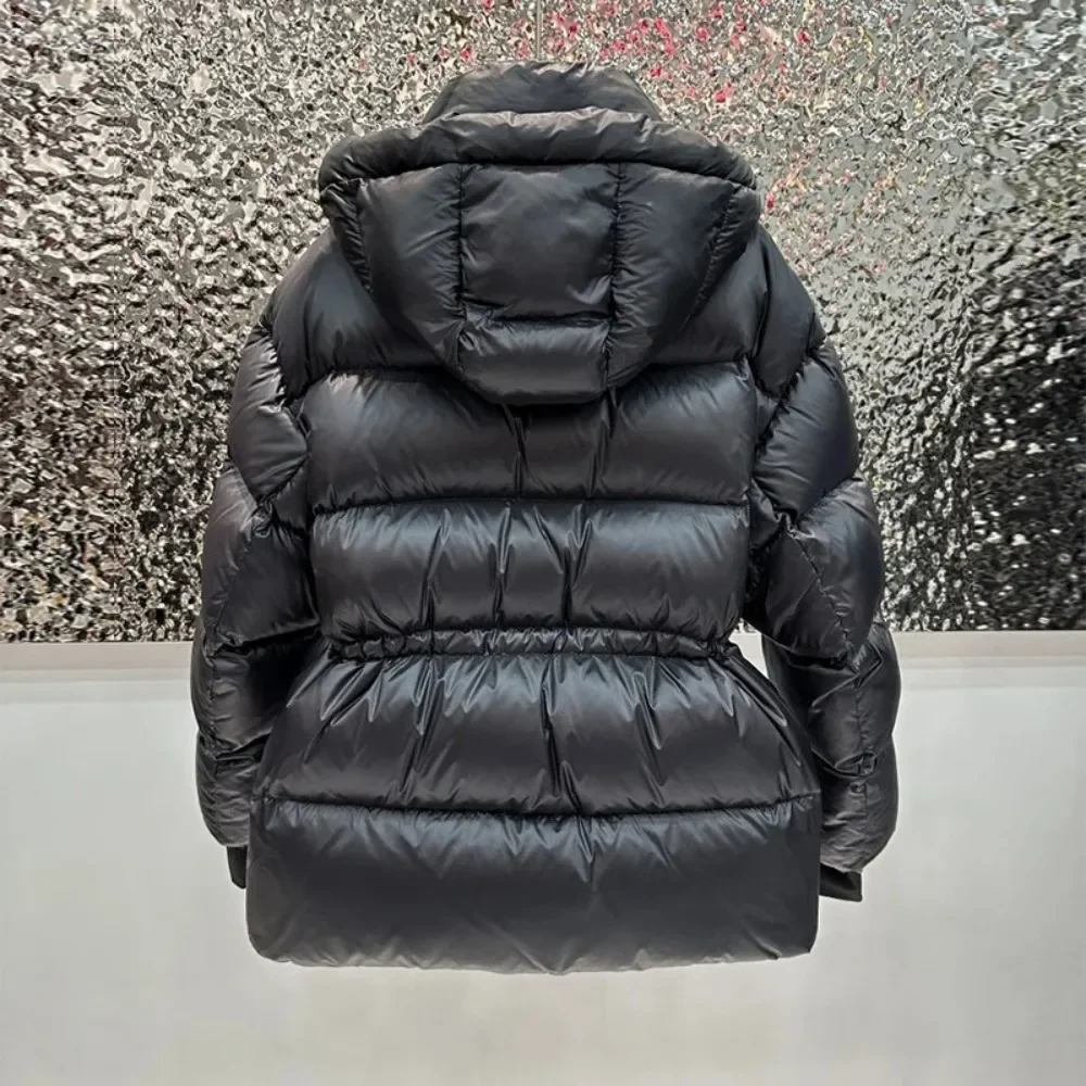 2025年冬 ハイウエスト コールド パファージャケット レディース ホワイトダックダウンコート フード付き ルーズ 厚手 暖かい ブラック エクストリーム 新作 ダウンジャケット