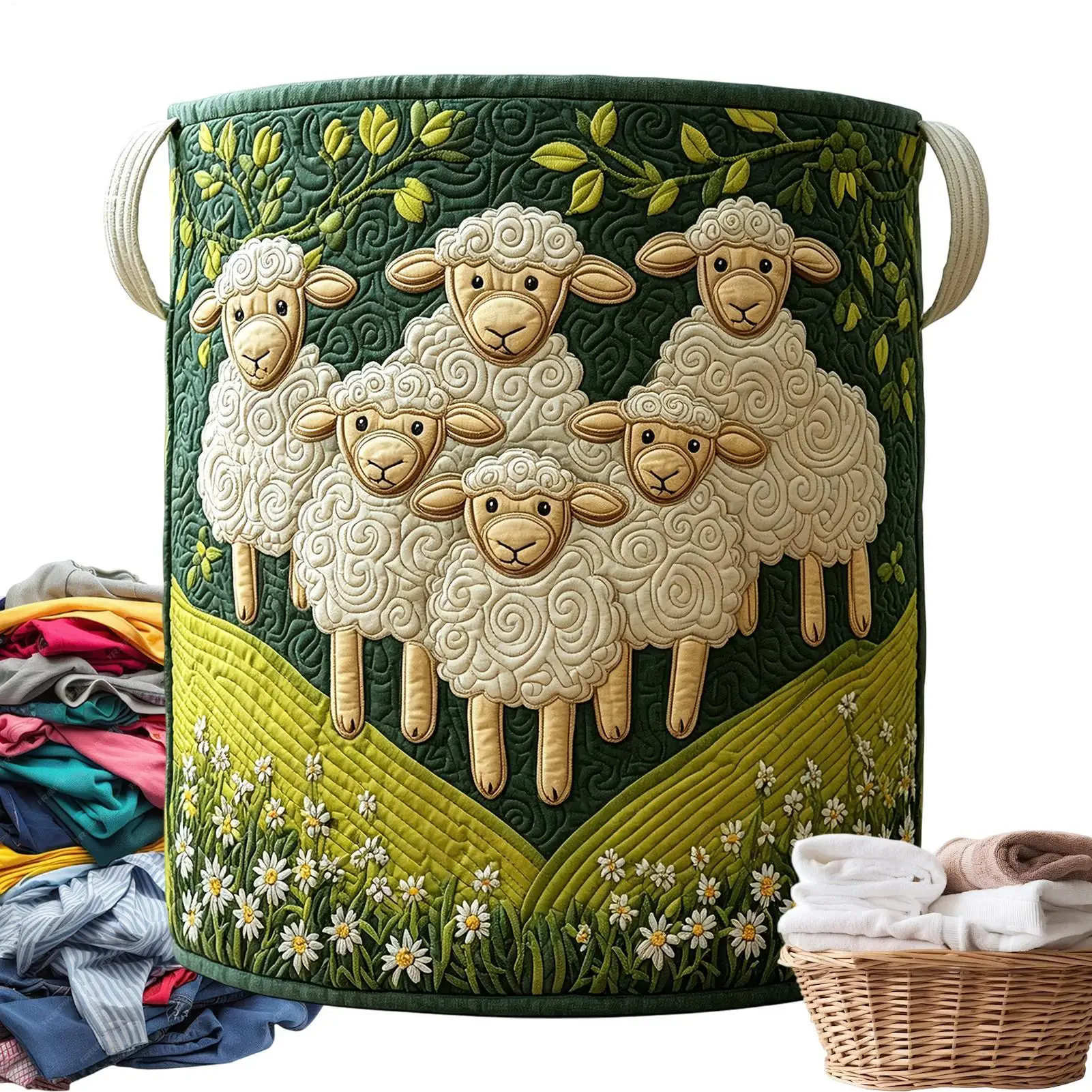 Sheep Pattern Laundry Basket Sheep Shape Boho Laundry Baske With Handle Large Capacity Storage Basket Laundry Hamper