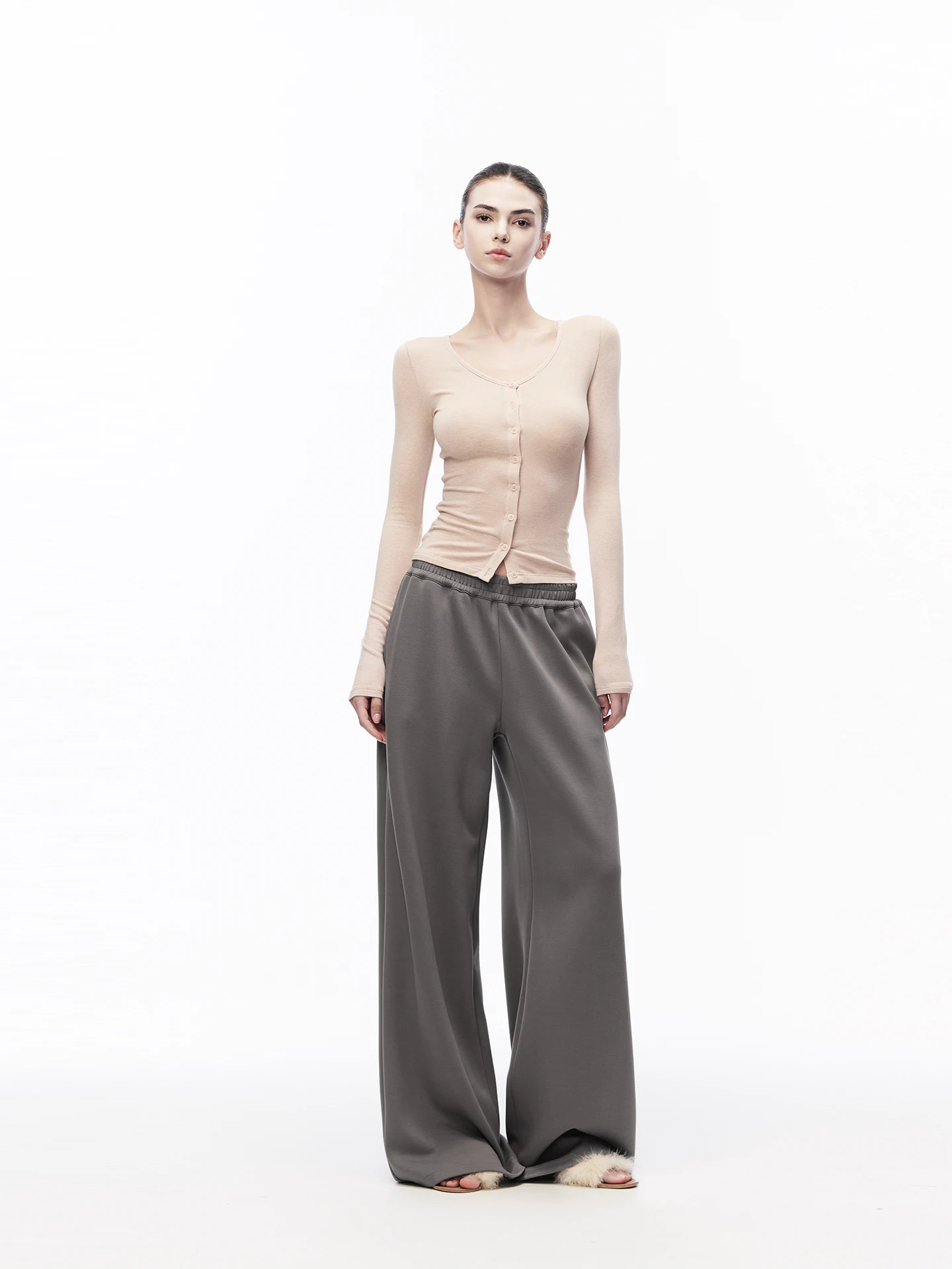 JLAUNT Grey Wide Leg Pants Women Loose Slim Straight Sports Casual American Hot Girl Floor-Length Pants Soft Comfortable